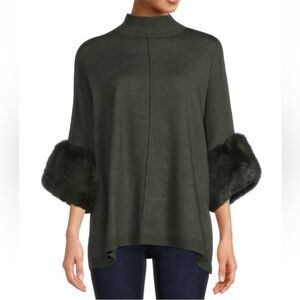 NWT Sax Fifth Ave Fur Trim sleeves  Poncho Sweater. Size S